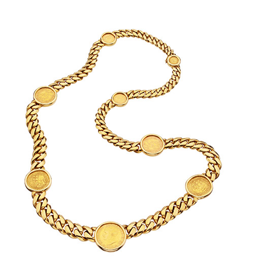 bulgari gold coin necklace ngv exhibition curb linked