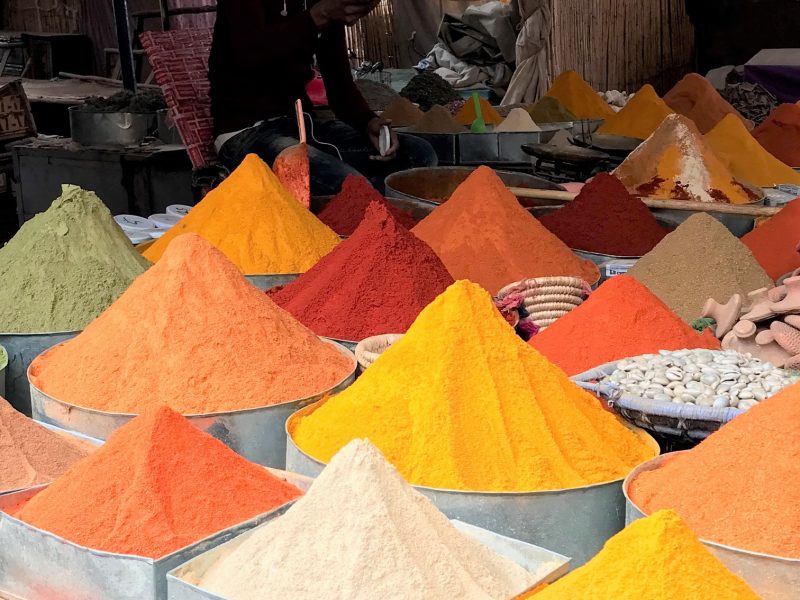 A colourful spice souk in the Moroccan town of Rissani